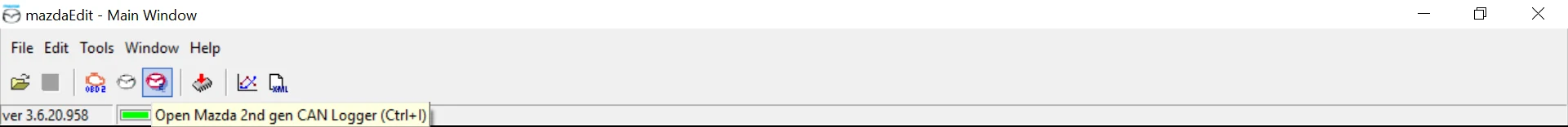 MazdaEdit toolbar with the Mazda CAN Logger button highlighted